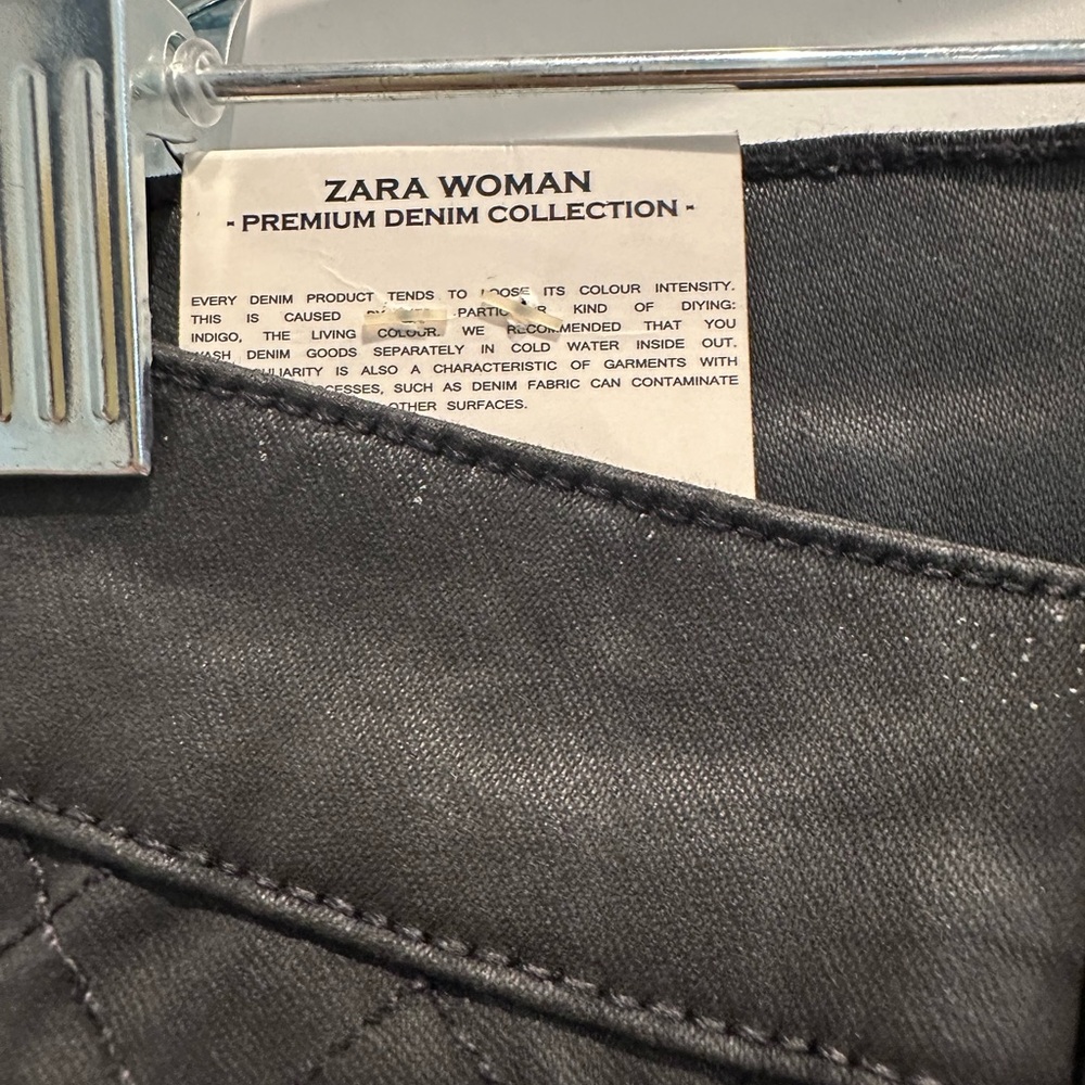 NWT Zara Black Skinny Biker Pants Quilted Coated Slim Fit Whimsigoth Women’s 4 - Picture 10 of 13